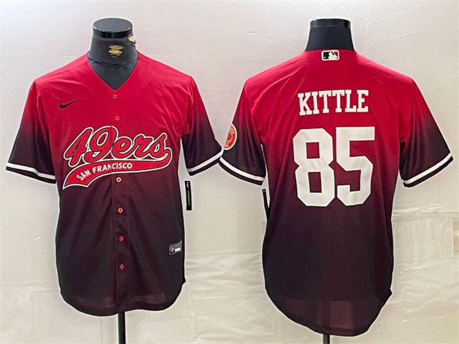 Men's San Francisco 49ers #85 George Kittle Red/Black With Patch Cool Base Stitched Baseball Jersey